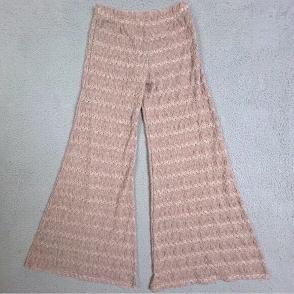 FREE PEOPLE EXTREME KNIT BEACH FLARE PANTS BEIGE SIZE 0 - Picture 1 of 10